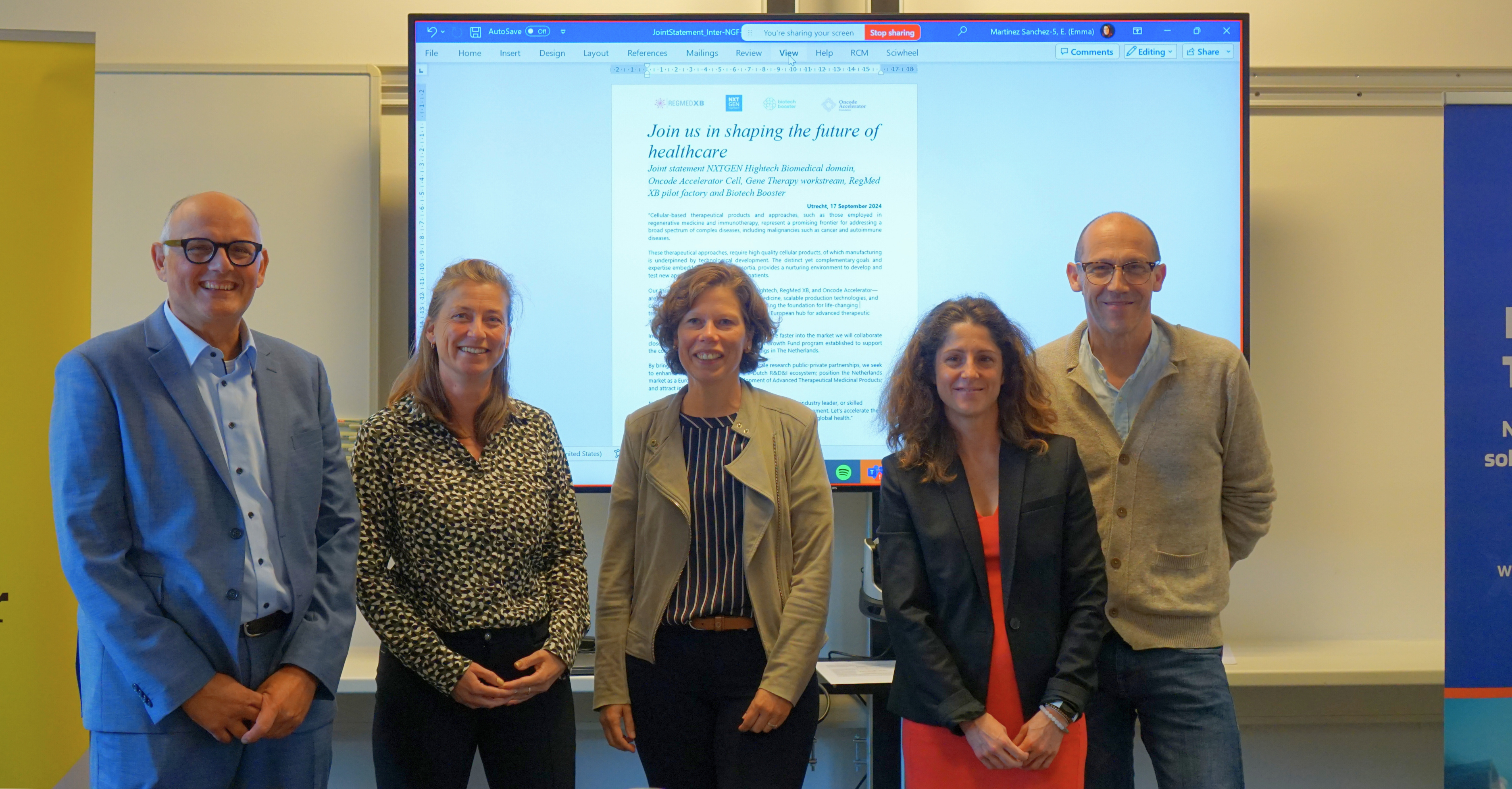 Representatives from four pioneering consortia supported by the Dutch National Growth Fund—NXTGEN Hightech, RegMed XB, Biotech Booster, and Oncode Accelerator— met to share their accomplishments to date and future plans.